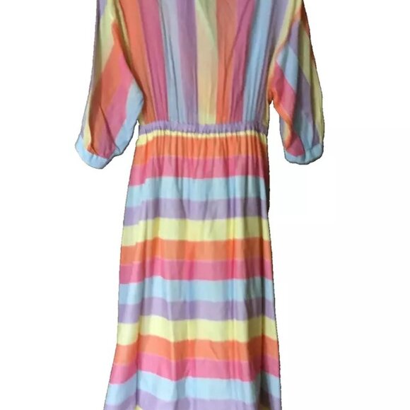 Tara Jarmon Pastel Muliticolor Striped Midi Dress Size 38 US Med. - Picture 3 of 7
